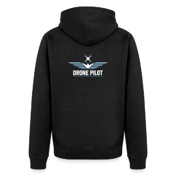 Drone - blue white logo drone pilot - Unisex Premium Organic Zip Hoodie - black - Back - Nico (187cm)