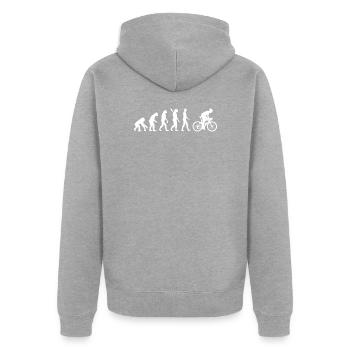 Rennradfahrer - Evolution des Menschen / Darwin - Unisex Premium Bio Zip Hoodie - Grau meliert - Hinten - Nico (187cm)