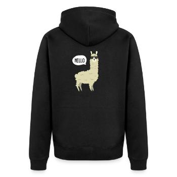 Llama - HELLO llama with sunglasses - Unisex Premium Organic Zip Hoodie - black - Back - Nico (187cm)