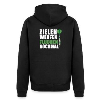 Zielen Werfen Fluchen Nochmal Darts Team Design - Unisex Premium Bio Zip Hoodie - Schwarz - Hinten - Nico (187cm)