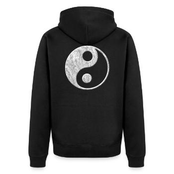 Yin Yang Stein Weiß 3D Effekt - Unisex Premium Bio Zip Hoodie - Schwarz - Hinten - Nico (187cm)