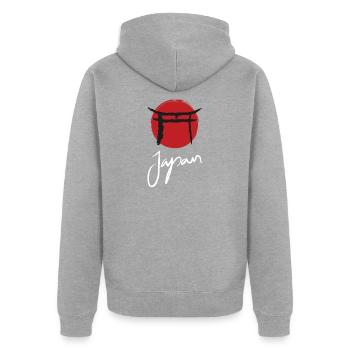 Chemise Japon Torii Gate Pagoda Red Imperial - Veste à capuche bio Premium Unisexe - gris chiné - Dos - Nico (187cm)