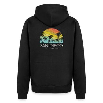 San Diego California Beach SoCal Retro Vintage - Veste à capuche bio Premium Unisexe - noir - Dos - Nico (187cm)