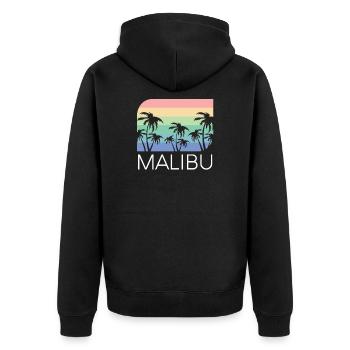 Malibu California Beach Coast Retro Vintage SoCal - Unisex Premium Bio Zip Hoodie - Schwarz - Hinten - Nico (187cm)