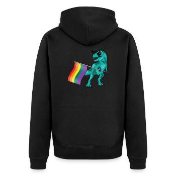 Dinosaurier Stolz Flagge LGBT TRex Homosexuell Lesben Trans - Unisex Premium Bio Zip Hoodie - Schwarz - Hinten - Nico (187cm)