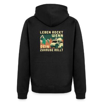Camper Bus Van Geschenk I Caravan Camping - Unisex Premium Bio Zip Hoodie - Schwarz - Hinten - Nico (187cm)