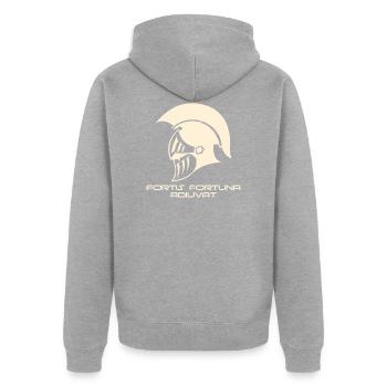 Fortis Fortuna Adiuvat - Unisex Premium Bio Zip Hoodie - Grau meliert - Hinten - Nico (187cm)