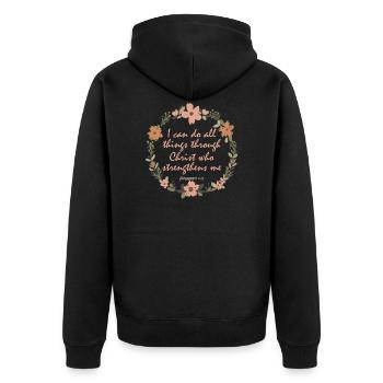 Jesus Christ who strenghens me Bible - Unisex Premium Bio Zip Hoodie - Schwarz - Hinten - Nico (187cm)