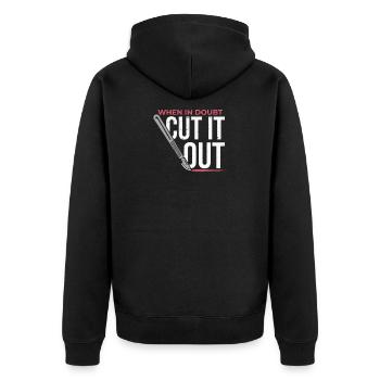 When In Doubt Cut It Out Surgeon Scalpel - Unisex Premium Organic Zip Hoodie - black - Back - Nico (187cm)