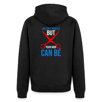 Barber Barbershop Barbier Bart - Unisex Premium Bio Zip Hoodie - Schwarz - Hinten - Nico (187cm)