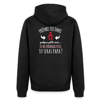 Annonce grossese paternité futur papa et sommeil - Veste à capuche bio Premium Unisexe - noir - Dos - Nico (187cm)