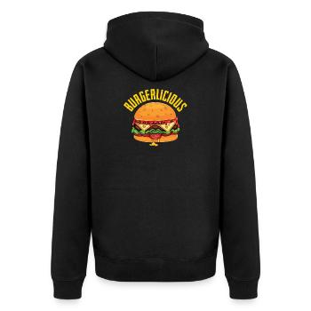 Burger Hamburger Cheeseburger - Unisex Premium Bio Zip Hoodie - Schwarz - Hinten - Nico (187cm)