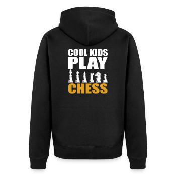 Cool Kids Play Chess Gift - Unisex Premium Organic Zip Hoodie - black - Back - Nico (187cm)
