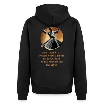 Es ist dein Weg. Zitat - Unisex Premium Bio Zip Hoodie - Schwarz - Hinten - Nico (187cm)