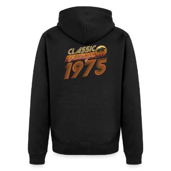 1975 geboren Vintage 1975 Retro Geschenk - Unisex Premium Bio Zip Hoodie - Schwarz - Hinten - Nico (187cm)
