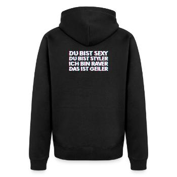 Techno Rave Hardtekk Gabber DJ EDM Raver - Unisex Premium Bio Zip Hoodie - Schwarz - Hinten - Nico (187cm)