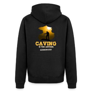 Caving - Unisex Premium Organic Zip Hoodie - black - Back - Nico (187cm)
