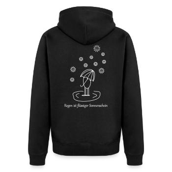 Regen ist flüssiger Sonnenschein - Unisex Premium Bio Zip Hoodie - Schwarz - Hinten - Nico (187cm)