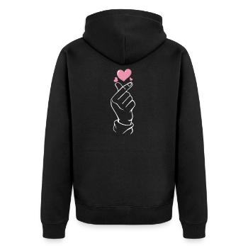 Coeur de doigt K-pop - Veste à capuche bio Premium Unisexe - noir - Dos - Nico (187cm)