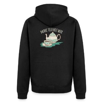 Make tea not war World Peace Zen Meditate - Unisex Premium Bio Zip Hoodie - Schwarz - Hinten - Nico (187cm)