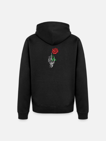 Main squelette roses rouges tatouage style os - Veste à capuche bio Premium Unisexe - noir