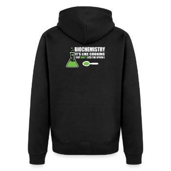 Biochemie Spruch - Unisex Premium Bio Zip Hoodie - Schwarz - Hinten - Nico (187cm)
