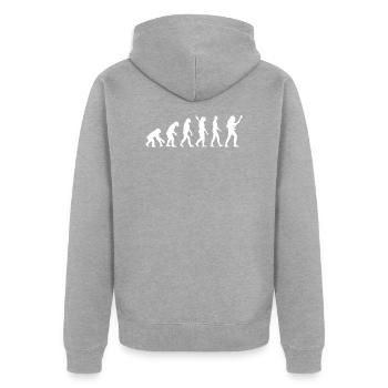 Bassgitarre - Evolution des Menschen, Darwin - Unisex Premium Bio Zip Hoodie - Grau meliert - Hinten - Nico (187cm)