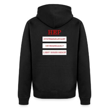 Heilerziehungspfleger Systemrelevant - Unisex Premium Bio Zip Hoodie - Schwarz - Hinten - Nico (187cm)
