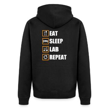 Labor Geschenk - Unisex Premium Bio Zip Hoodie - Schwarz - Hinten - Nico (187cm)