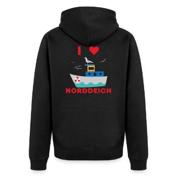 Ich liebe Norddeich Norden Ostfriesland Nörddiek - Unisex Premium Bio Zip Hoodie - Schwarz - Hinten - Nico (187cm)