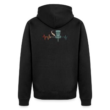 Battement de cœur de disque de golf - Veste à capuche bio Premium Unisexe - noir - Dos - Nico (187cm)