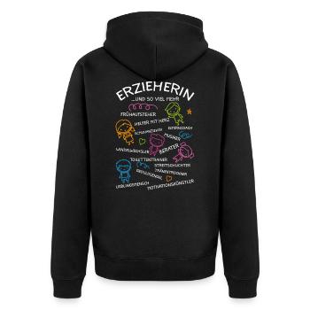 Erzieherin Kindergärtnerin Geschenkidee - Unisex Premium Bio Zip Hoodie - Schwarz - Hinten - Nico (187cm)