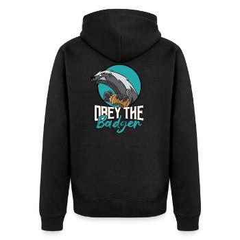 Gehorche Dem Dachs - Unisex Premium Bio Zip Hoodie - Schwarz - Hinten - Nico (187cm)