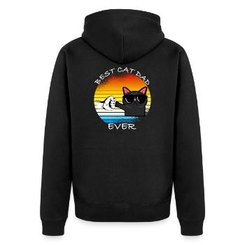 Katze Vintage Cat Dad Katzenmotiv Miau Geschenk - Unisex Premium Bio Zip Hoodie - Schwarz - Hinten - Nico (187cm)