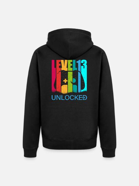 Birthday, Level 13 unlocked Gift - Unisex Premium Organic Zip Hoodie - black