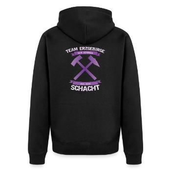 Erzgebirge Team Aue Schacht Fussball Geschenk - Unisex Premium Bio Zip Hoodie - Schwarz - Hinten - Nico (187cm)