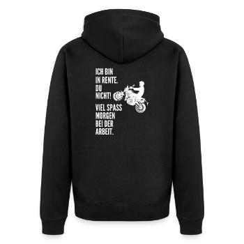 Ich Bin In Rente Viel Spass Arbeit Motorradfahrer - Unisex Premium Bio Zip Hoodie - Schwarz - Hinten - Nico (187cm)