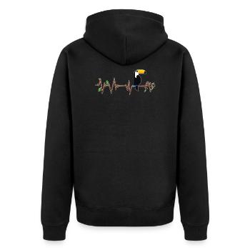 Tukan Herzschlag Vogel - Unisex Premium Bio Zip Hoodie - Schwarz - Hinten - Nico (187cm)
