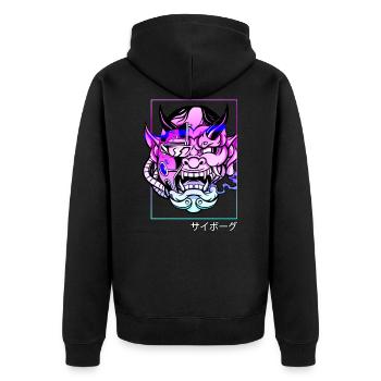 Oni Streetwear Hannya démon japonais Vaporwave - Veste à capuche bio Premium Unisexe - noir - Dos - Nico (187cm)