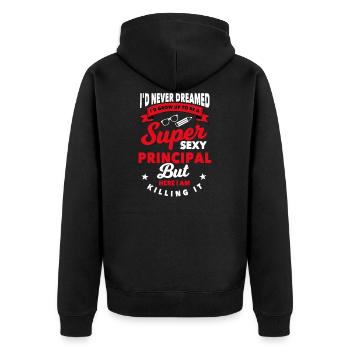 Schulleiter Geschenk - Unisex Premium Bio Zip Hoodie - Schwarz - Hinten - Nico (187cm)