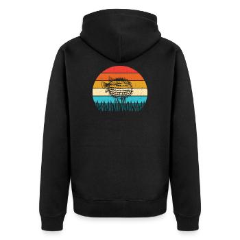 Kugelfisch - Unisex Premium Bio Zip Hoodie - Schwarz - Hinten - Nico (187cm)