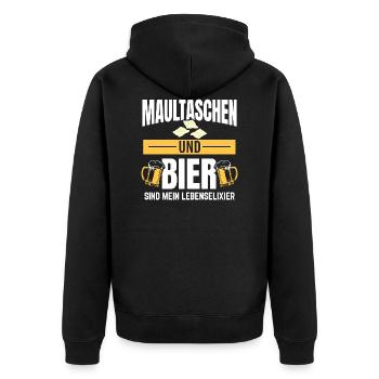 Maultaschen und Bier | Schwaben Schwabe Geschenke - Unisex Premium Bio Zip Hoodie - Schwarz - Hinten - Nico (187cm)
