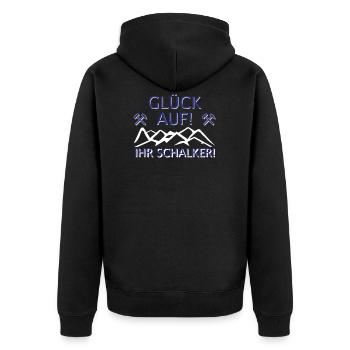 Schalke Ruhrpott Fussball Schalk Bergbau Geschenk - Unisex Premium Bio Zip Hoodie - Schwarz - Hinten - Nico (187cm)