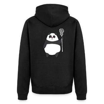 Lacrosse - Pandabär mit Lacrosseschläger - Unisex Premium Bio Zip Hoodie - Schwarz - Hinten - Nico (187cm)