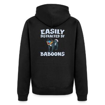 Pavian Spruch - Unisex Premium Bio Zip Hoodie - Schwarz - Hinten - Nico (187cm)