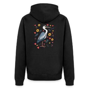 Reiher Herzschlag Vogelliebhaber - Unisex Premium Bio Zip Hoodie - Schwarz - Hinten - Nico (187cm)