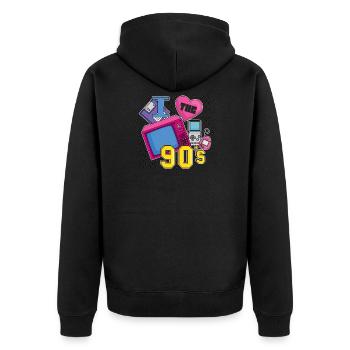 Retro 90s Ära Vintage Neunziger 90er - Unisex Premium Bio Zip Hoodie - Schwarz - Hinten - Nico (187cm)