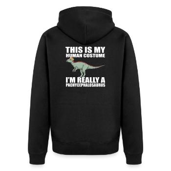 Pachycephalosaurus Halloween Kostüm - Unisex Premium Bio Zip Hoodie - Schwarz - Hinten - Nico (187cm)