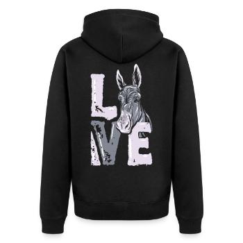 Esel - Unisex Premium Bio Zip Hoodie - Schwarz - Hinten - Nico (187cm)