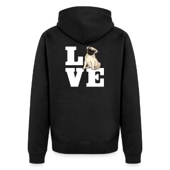 Mops Hund Liebe - Unisex Premium Bio Zip Hoodie - Schwarz - Hinten - Nico (187cm)